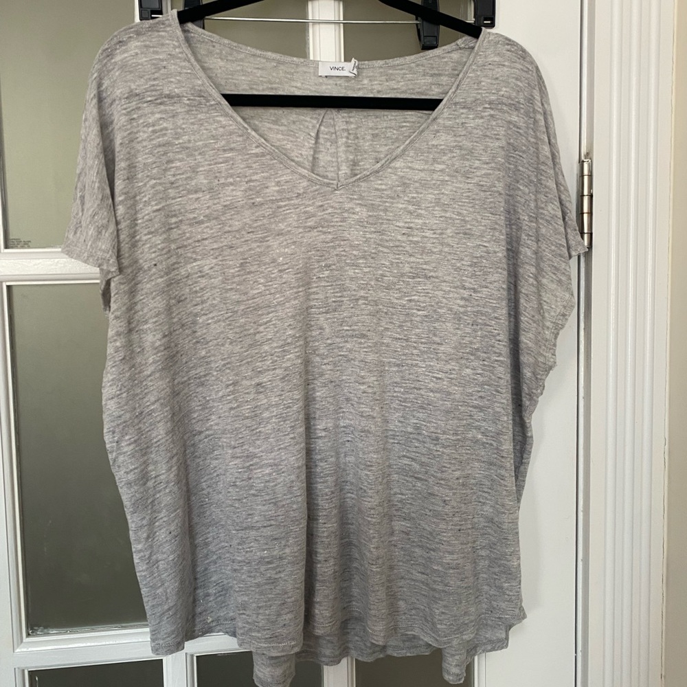 Vince Light Heather Grey V-Neck Tee